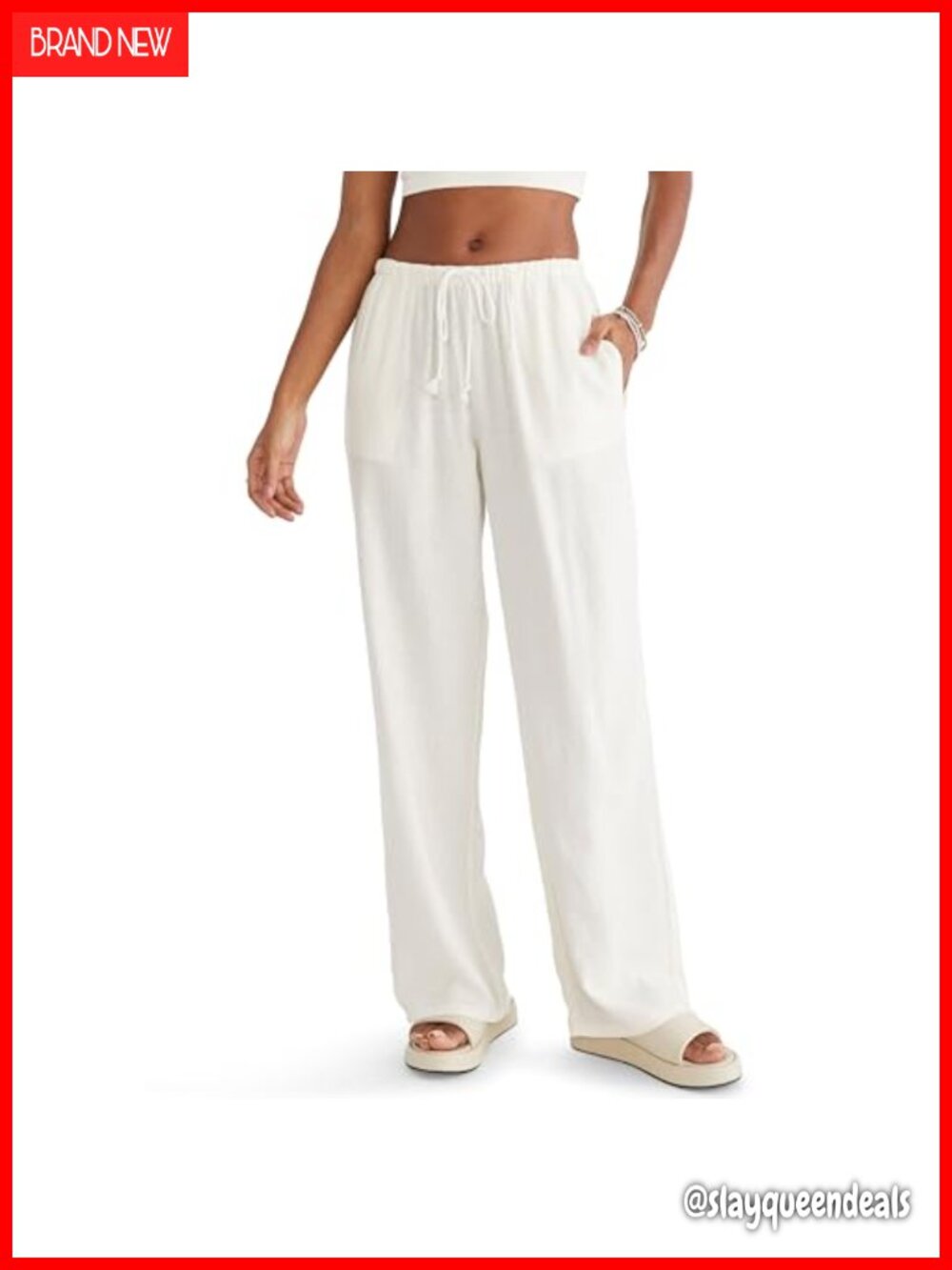 Pull-On Linen Blend Wide Leg Pants with Pockets - Picture 2 of 4